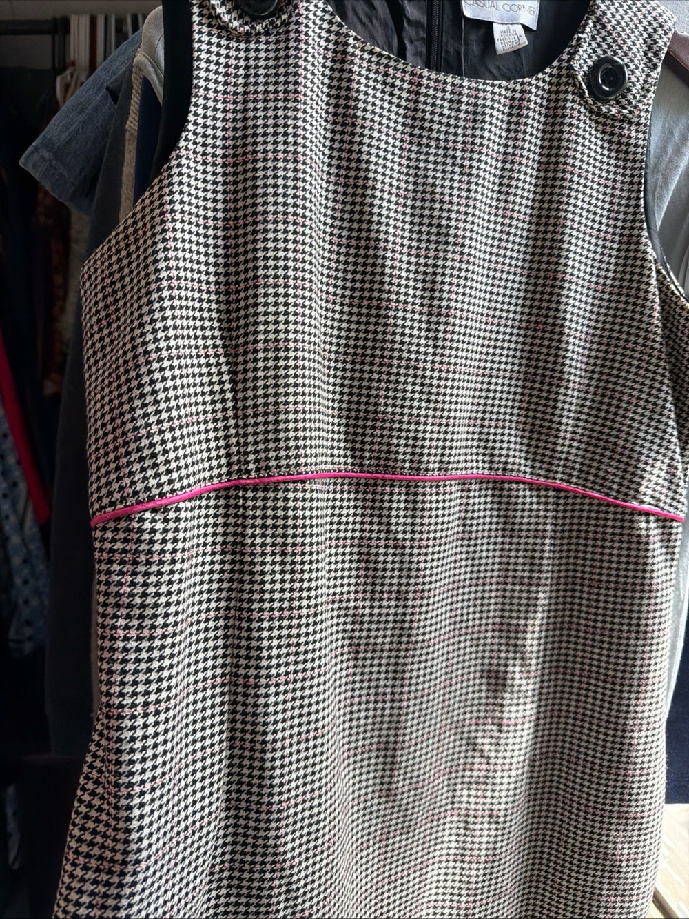 Vintage Casual Corner Houndstooth Dress Size 12 Black White Midi Sheath Lined - Picture 15 of 16